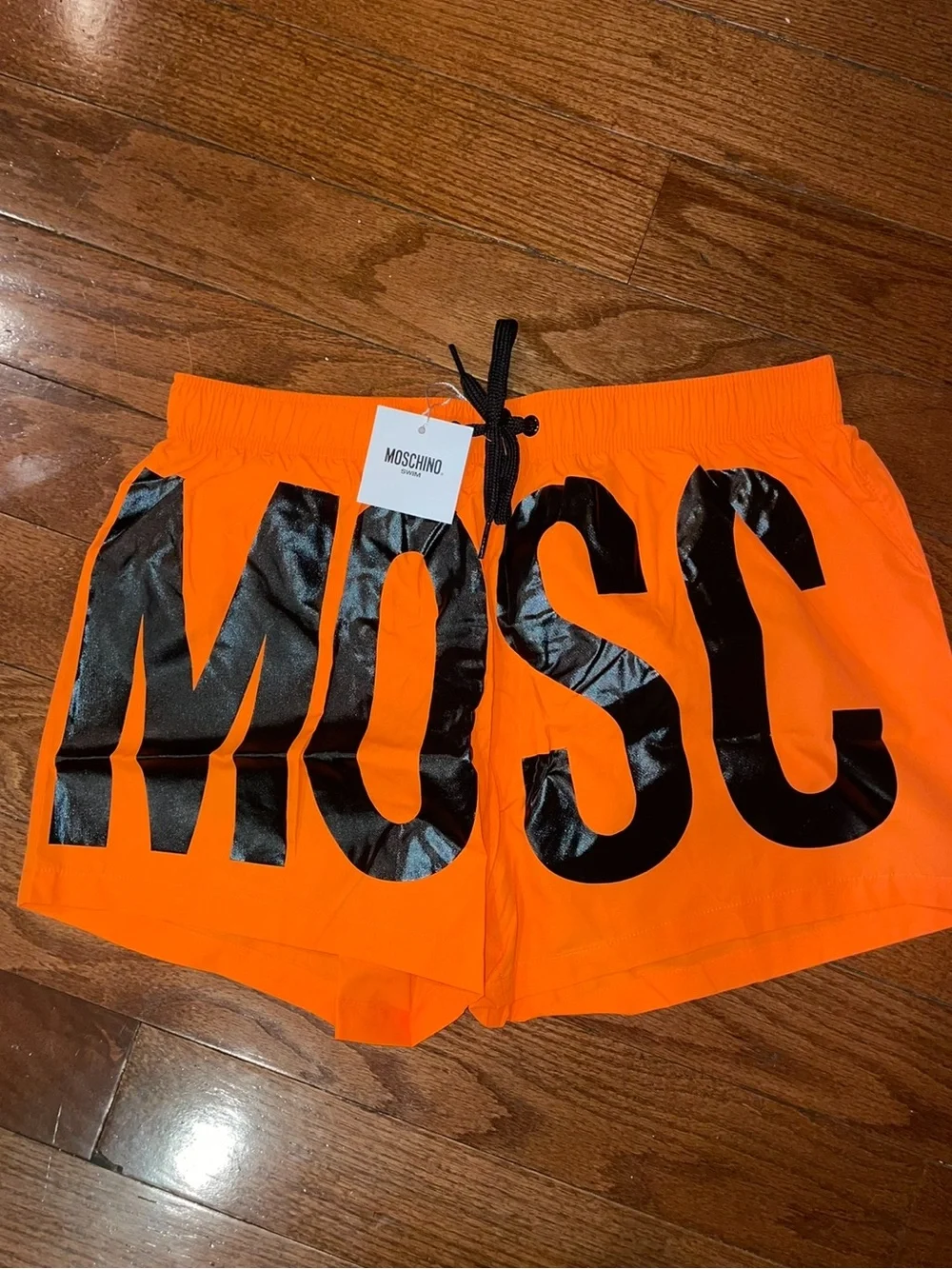 New! Moschino Neon Orange Logo Swim Shorts Oversized Graphic Beach Trunks🧡 M NWT